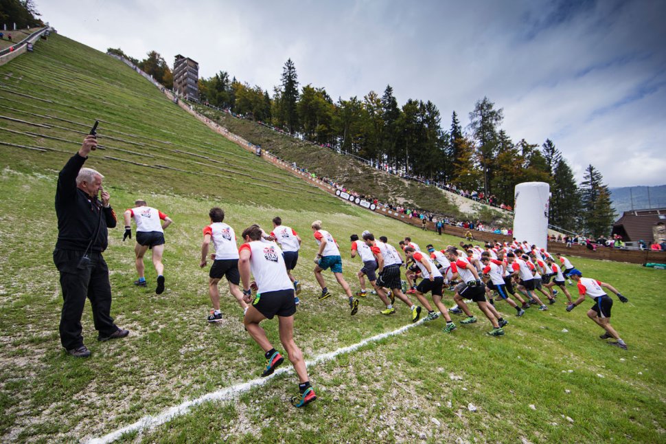 Competitors compete during the Red Bull 400 in Planica, Slovenia on September 19, 2015